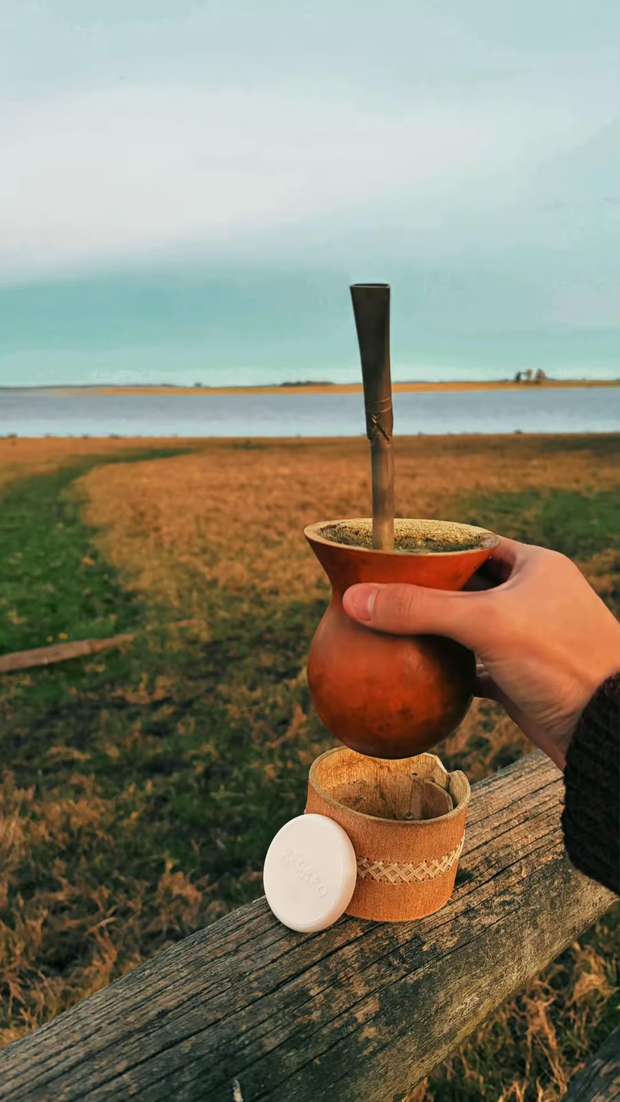 El Puck Recreo en la mano, al aire libre.